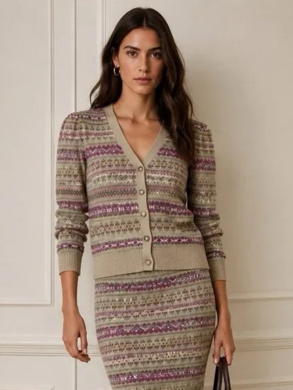 Lauren Ralph Lauren Fair Isle Cotton Blend Cardigan